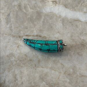 Turquoise horn Pendant with Sterling Silver Accents